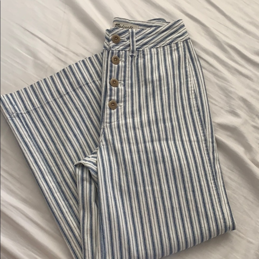 Madewell Blue and White Emmet Wide Leg Crop